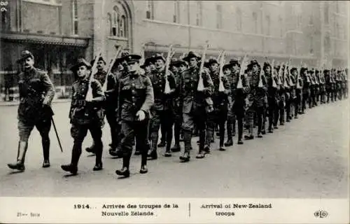 CPA Guerre 1914, Arrivée des troupes de la Nouvelle Zélande