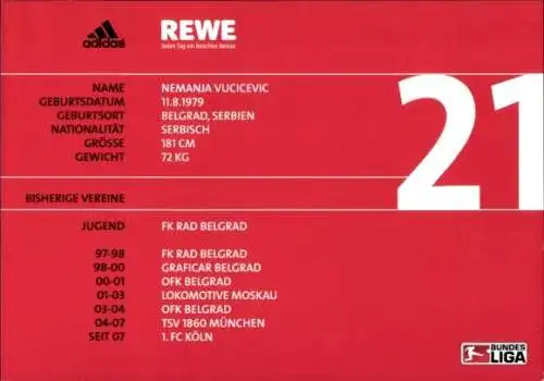 Autogrammkarte Fußballer Nemanja Vucicevic, 1. FC Köln, Autogramm