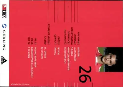 Autogrammkarte Fußballer Aleksandar Mitreski, 1. FC Köln, Autogramm