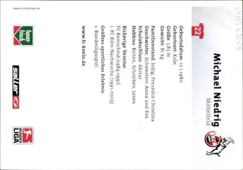 Autogrammkarte Fußballer Michael Niedrig, 1. FC Köln, Autogramm