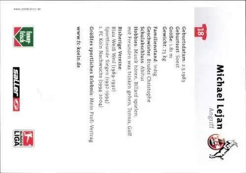 Autogrammkarte Fußballer Michael Lejan, 1. FC Köln, Autogramm