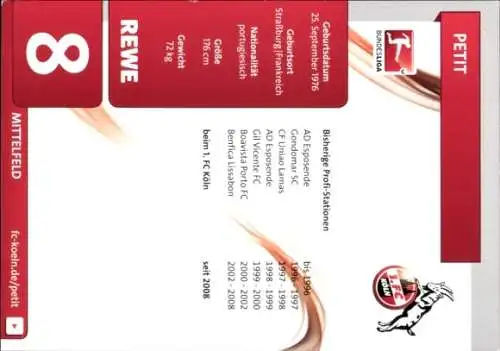 Autogrammkarte Fußballer Petit, 1. FC Köln, Autogramm