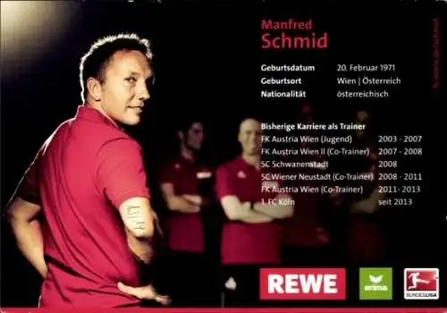 Autogrammkarte Trainer Manfred Schmid, 1. FC Köln, Autogramm