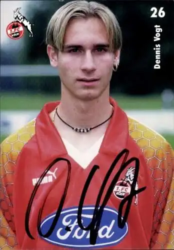 Autogrammkarte Fußballer Dennis Vogt, 1. FC Köln, Autogramm