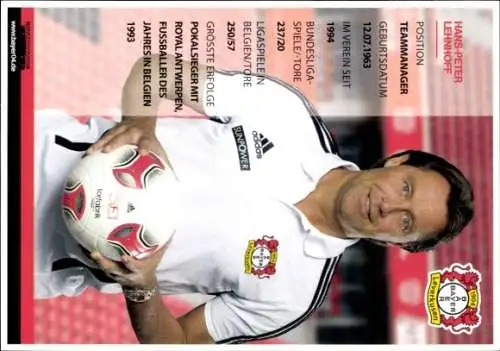 Autogrammkarte Teammanager Hans Peter Lehnhoff, Bayer Leverkusen, Autogramm