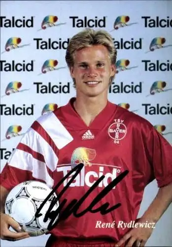 Autogrammkarte Fußballer René Rydlewicz, Bayer Leverkusen, Autogramm
