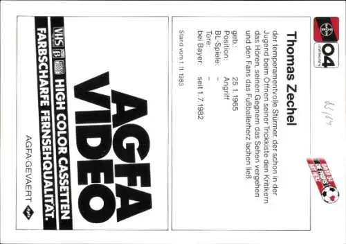 Autogrammkarte Fußballer Thomas Zechel, Bayer Leverkusen, Autogramm