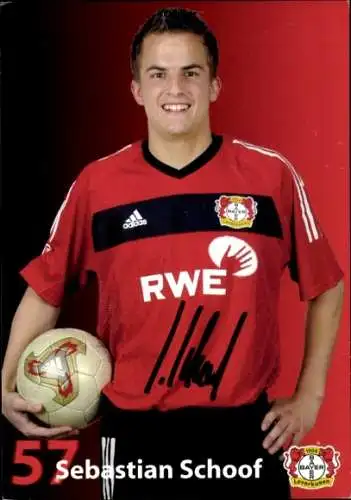 Autogrammkarte Fußballer Sebastian Schoof, Bayer Leverkusen, Autogramm