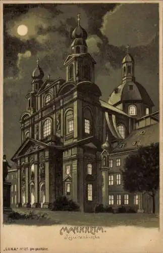 Mondschein Halt gegen das Licht Litho Mannheim, Jesuitenkirche