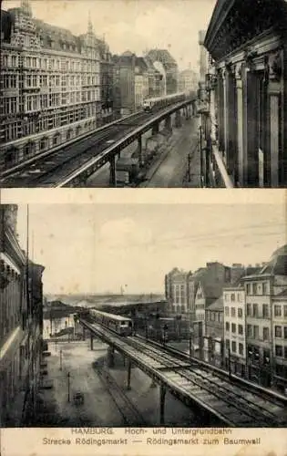 Ak Hamburg Mitte Altstadt, Hochbahn, Untergrundbahn Strecke Rödingsmarkt