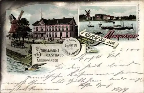 Ak Hamburg Wilhelmsburg Moorwerder Moorwärder, Mühlen, Gasthaus Tuhlmanns, Schiffe, Wasserlandsch