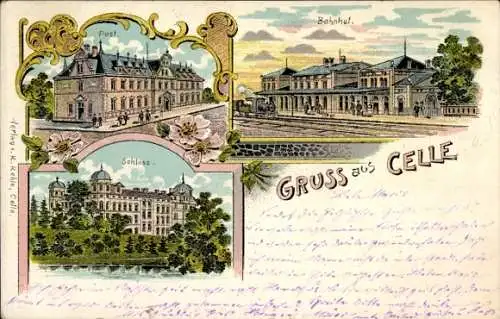 Ak Celle in Niedersachsen, Post, Schloss, Bahnhof, Gruss aus Celle