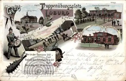 Litho Loburg Möckern in Sachsen Anhalt, Truppenübungsplatz, Berg-Hotel, Casino