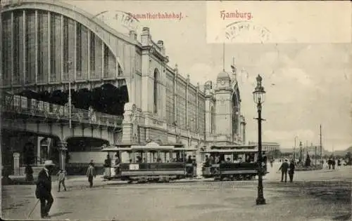 Ak Hamburg Mitte Altstadt, Hamburger Bahnhof, Straßenbahnen,  Architektur