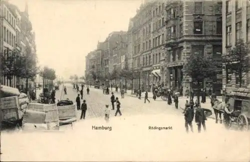 Ak Hamburg Mitte Altstadt, Rödingsmarkt, belebte Straße,  Gebäude, Menschen, Karren