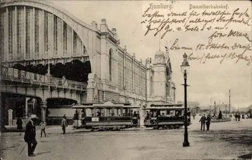 Ak Hamburg Mitte Altstadt, Dammthorbahnhof, Straßenbahnen,  Architektur