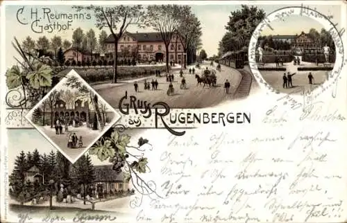 Litho Rugenbergen Bönningstedt, Gasthof, Terrasse, Straßenpartie