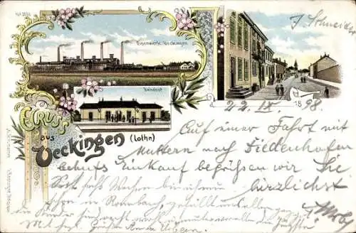 Litho Uckange Ückingen Moselle, Eisenwerk, Bahnhof