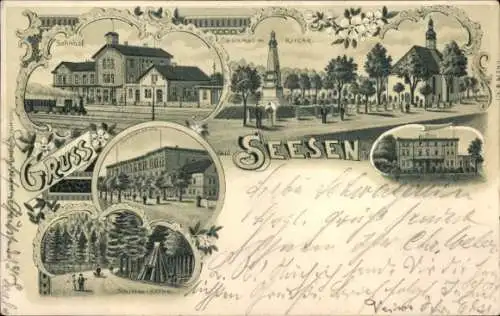 Mondschein Litho Seesen in Niedersachsen, Bahnhof, Jacobsonschule, Kurhotel, Schildau Köthe