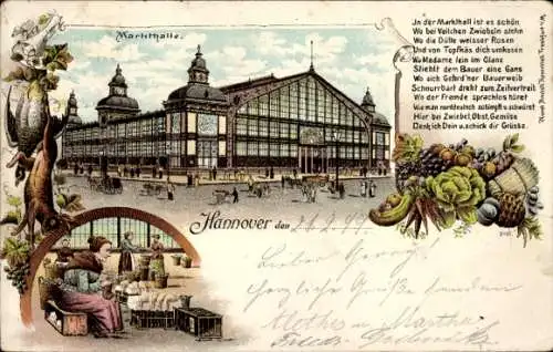 Litho Hannover Innenstadt in Niedersachsen, Markthalle, Außenansicht, Innenansicht