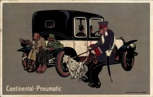 Künstler Ak Continental Pneumatic, Reklame, Auto, Landstreicher, Polizist