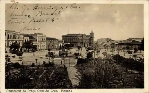 Ak Manaos Manaus Brasilien, Panorama da Praça Osvaldo Cruz,  Gebäude, Pflanzen