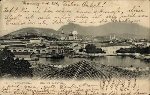 Ak Rio de Janeiro Brasilien, Historische Stadtansicht mit Gebäuden, Hafen, Bergen