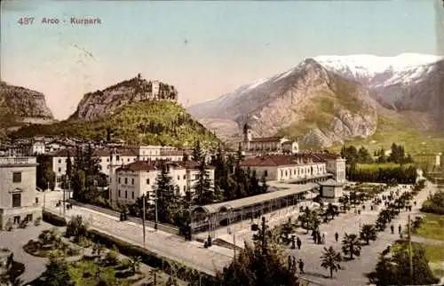 Ak Arco Trentino, Kurpark, Berge, Gebäude, Grünanlagen, nansicht, historisch