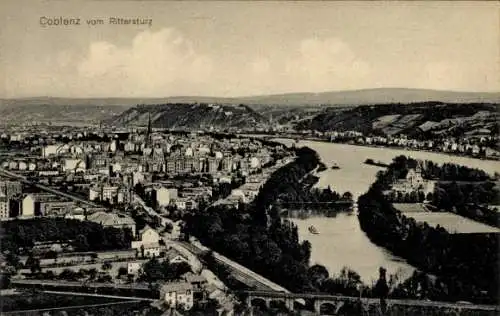 Ak Koblenz am Rhein, Panorama vom Rittersturz gesehen