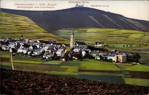 Ak Oberwiesenthal im Erzgebirge, Gesamtansicht, Fichtelberg, Sporthotel