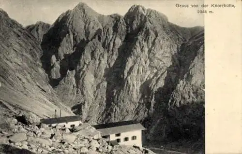 Ak Garmisch Partenkirchen in Oberbayern, Knorrhütte, Berglandschaft,  2045 m, schwarz-weiß, 