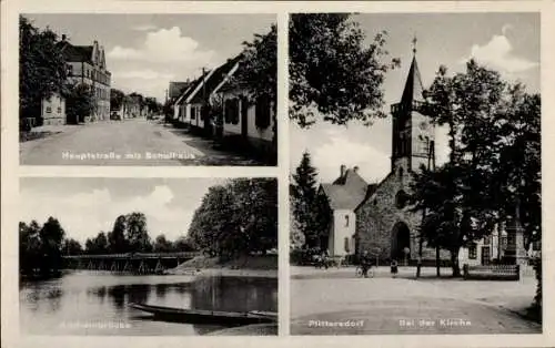 Ak Plittersdorf Bad Godesberg Bonn am Rhein, Vorderstraße mit Schulhaus, Altheinbrücke, Kirche