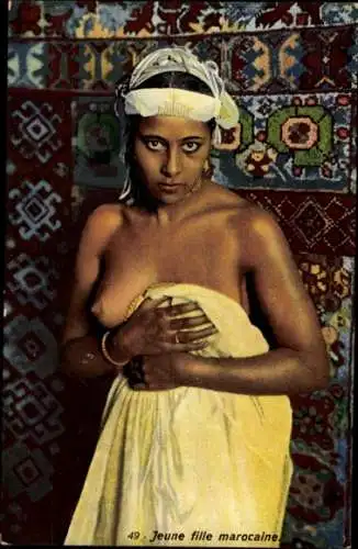 Ak Marokko, junge Frau mit Kopfschmuck, barbusig