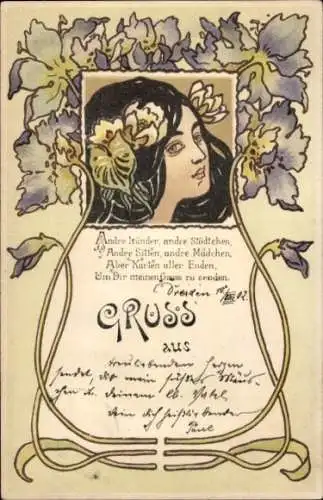 Jugendstil Litho Ande Länder, andre Städtchen, andre Sitten, andre Mädchen