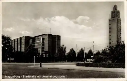 Ak Magdeburg an der Elbe, Stadthalle, Ausstellungsturm