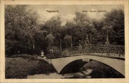 Ak Magdeburg an der Elbe,  Reilsheimer Brücke, Stadtpark