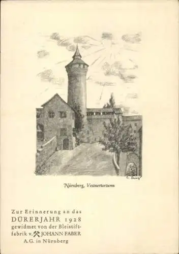 Künstler Ak Nürnberg in Mittelfranken, Vestnertorturm, Bleistiftfabrik Johann Faber