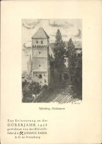 Künstler Ak Nürnberg in Mittelfranken, Heidenturm, Bleistiftfabrik Johann Faber