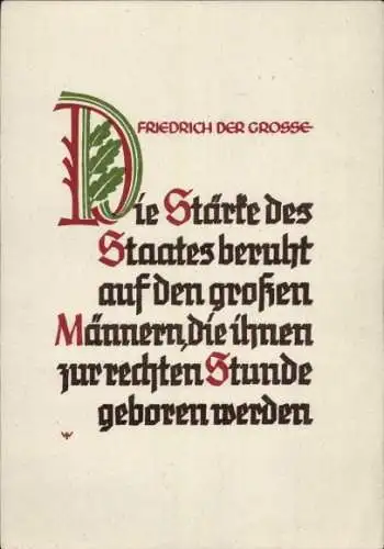 Ak Friedrich der Große, Stärke des Staates beruht auf den großen Männern