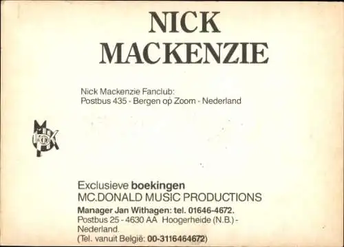Foto Sänger Nick MacKenzie, Autogramm