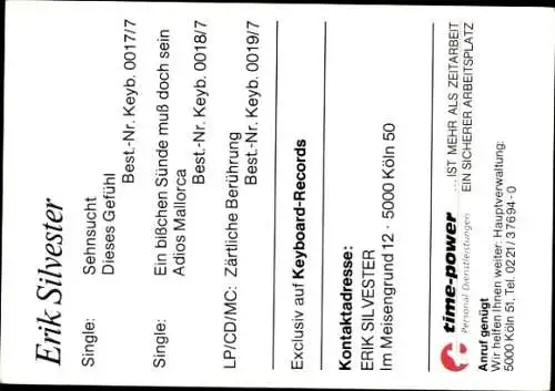 Foto Sänger Erik Silvester, Autogramm