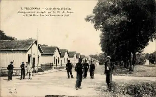 Ak Vincennes Val de Marne, Camp de Saint-Maur, Baraquements occupes par le 89e de Ligne