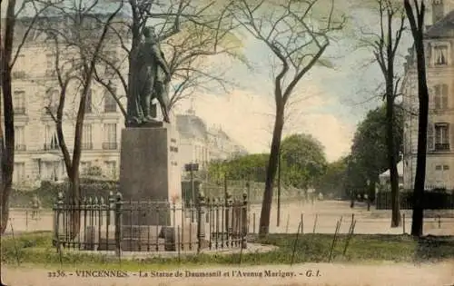 Ak Vincennes Val de Marne, Statue de Daumesnil, Avenue Marigny
