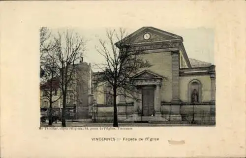 Ak Vincennes Val de Marne, Fassade der Kirche, religiöse Objekte, Bäume im Vordergrund