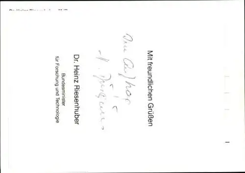 Ak Politiker Heinz Riesenhuber, Porträt, Autogramm