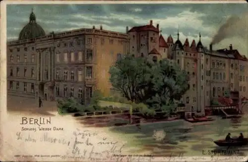 Ak Berlin Charlottenburg, Kurfürstendamm, Schloss Weiße Dame, Landschaft, Wasser, Architektur