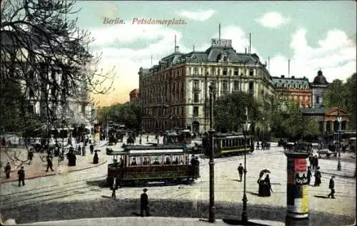 Ak Berlin Tiergarten, Potsdamer Platz, Straßenbahn
