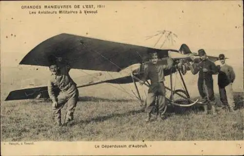 CPA Grandes manœuvres de l'Est de 1911, Aviateurs Militaires à Vesoul, Déperdussin d'Aubrun
