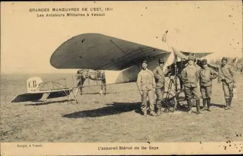 CPA Grandes manœuvres de l'Est de 1911, Aviateurs Militaires à Vesoul, L'appareil Blériot de De Goys