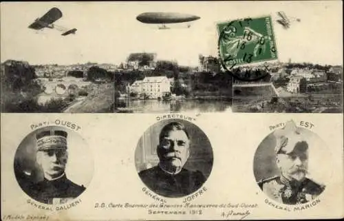 CPA Grandes manœuvres du Sud-Ouest 1912, General Joseph Gallieni, Joffre, Marion